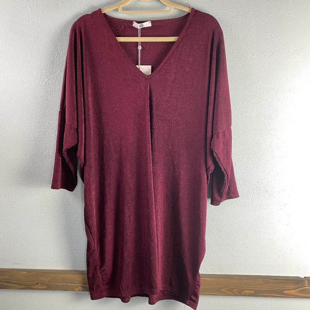 Missguided Burgundy Long Sleeve Casual Tunic Dress